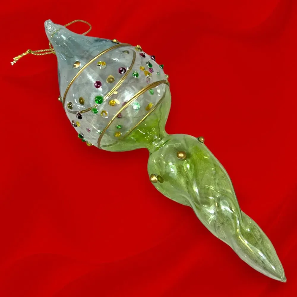 Christmas Lime Art Glass Handblown  Ornament Finial 6.25 x 2.25 x 2.25